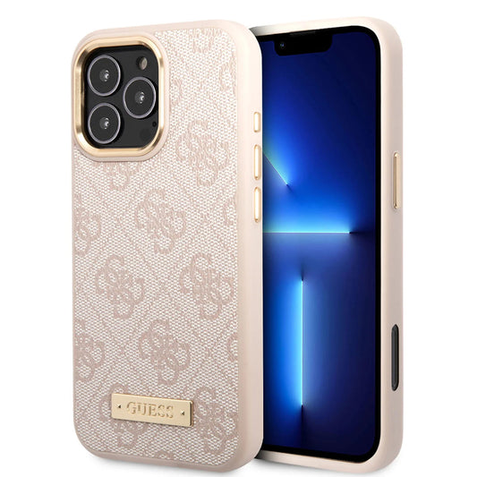 Custodia MagSafe per Apple iPhone 16 Pro Max, Guess, 4G Logo Plate, Rosa