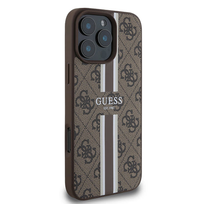 Custodia MagSafe per Apple iPhone 16 Pro Max, Guess, 4G Printed Stripes, Marrone