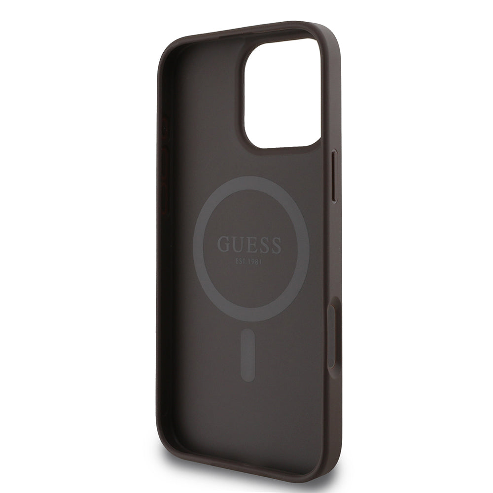 Custodia MagSafe per Apple iPhone 16 Pro Max, Guess, 4G Printed Stripes, Marrone