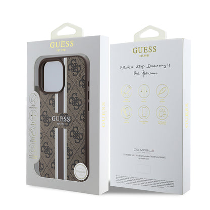 Custodia MagSafe per Apple iPhone 16 Pro Max, Guess, 4G Printed Stripes, Marrone