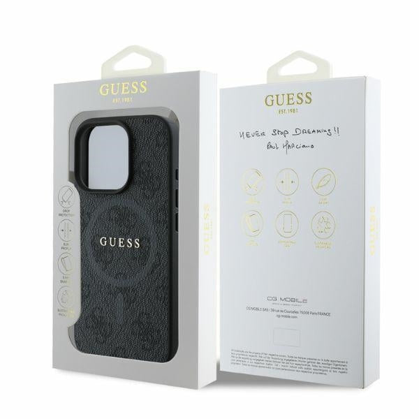 Custodia MagSafe per Apple iPhone 16 Pro Max, Guess, 4G Ring Classic Logo, Nera