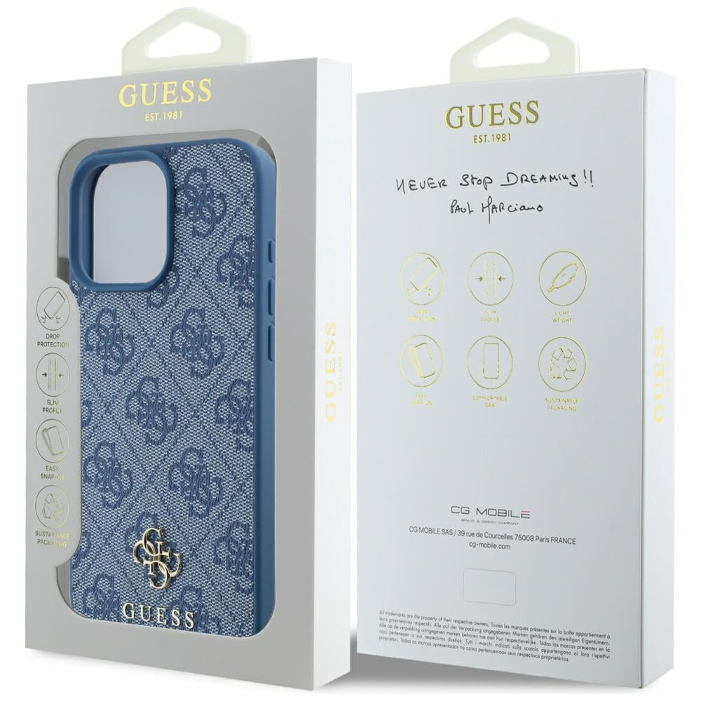 Custodia MagSafe per Apple iPhone 16 Pro Max, Guess, 4G Small and Classic Logo, Blu