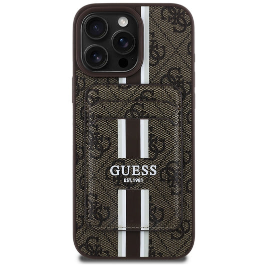 Custodia MagSafe per Apple iPhone 16 Pro Max, Guess, Cardslot 4G Stripes, Marrone