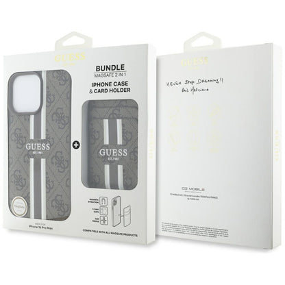 MagSafe Case for Apple iPhone 16 Pro Max, Guess, Cardslot 4G Stripes, Brown