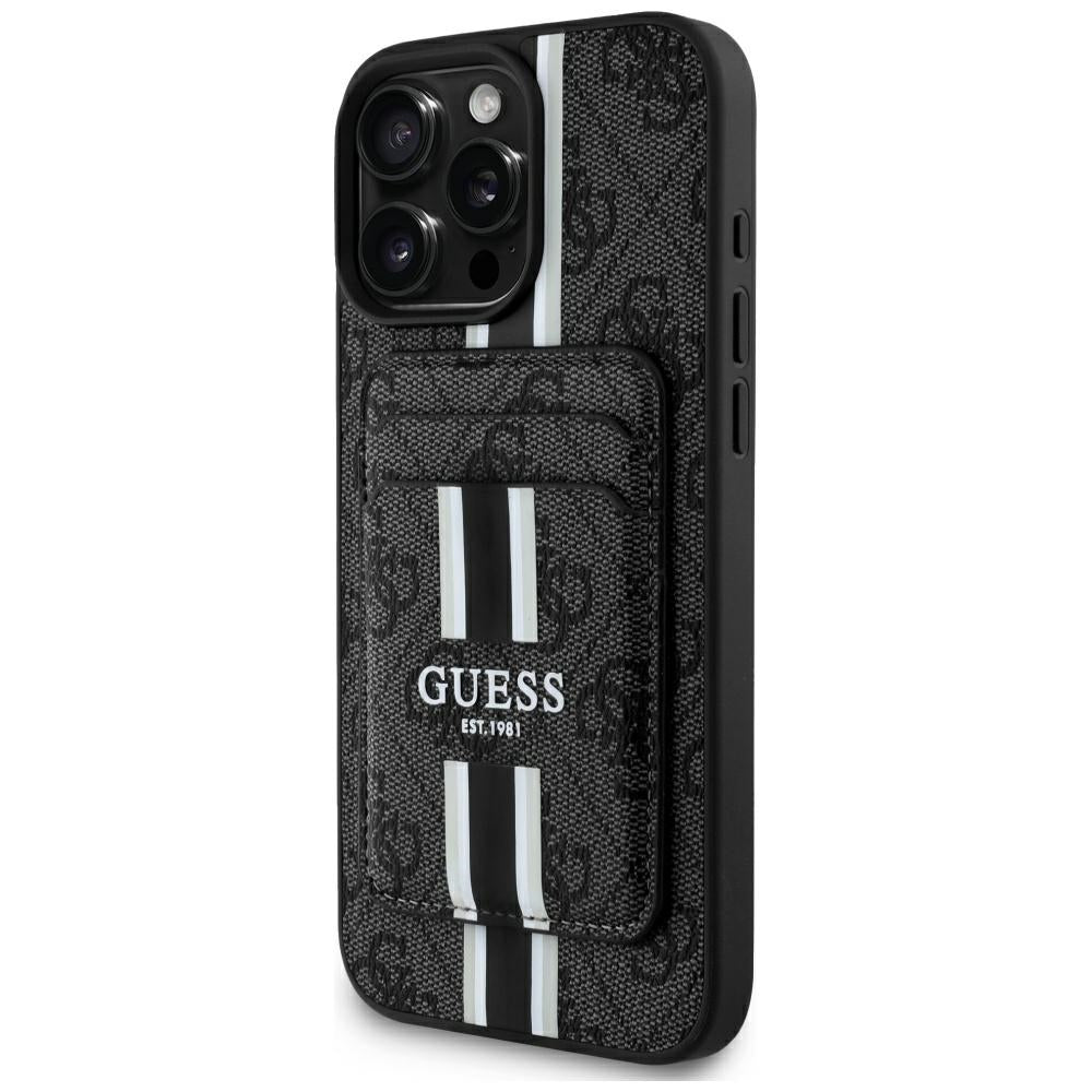 Custodia MagSafe per Apple iPhone 16 Pro Max, Guess, Cardslot 4G Stripes, Nera