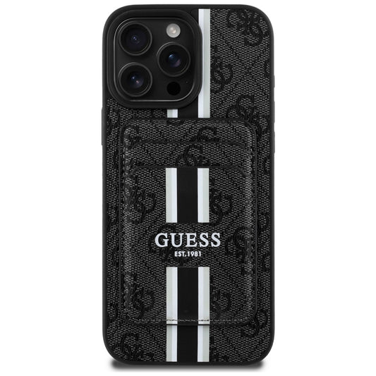 Custodia MagSafe per Apple iPhone 16 Pro Max, Guess, Cardslot 4G Stripes, Nera
