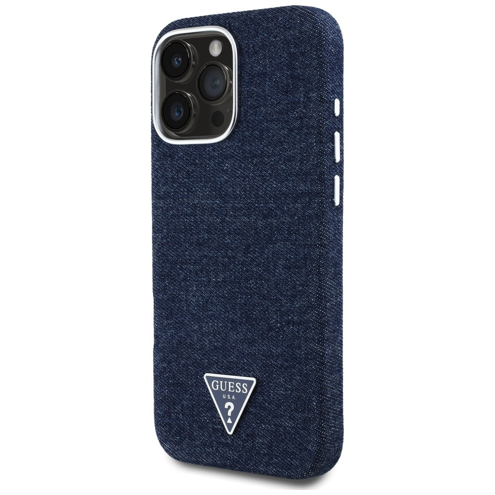 Custodia MagSafe per Apple iPhone 16 Pro Max, Guess, Denim Triangle Logo, Blu