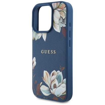 Custodia MagSafe per Apple iPhone 16 Pro Max, Guess, Grained Flowers, Blu