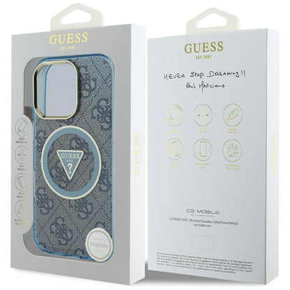 Custodia MagSafe per Apple iPhone 16 Pro Max, Guess, IML Glitter 4G Circle Triangle, Blu
