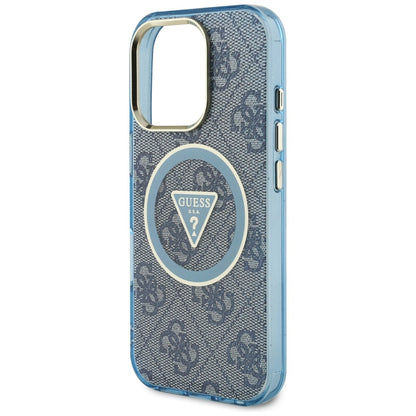 Custodia MagSafe per Apple iPhone 16 Pro Max, Guess, IML Glitter 4G Circle Triangle, Blu