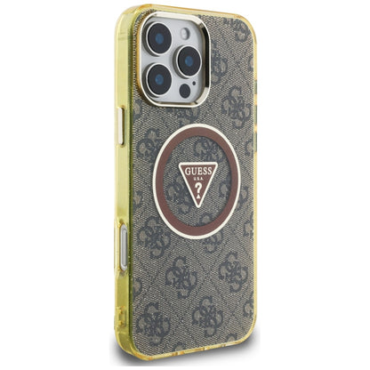 Custodia MagSafe per Apple iPhone 16 Pro Max, Guess, IML Glitter 4G Circle Triangle, Marrone