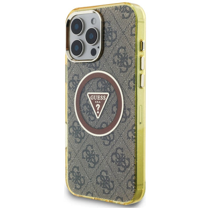 Custodia MagSafe per Apple iPhone 16 Pro Max, Guess, IML Glitter 4G Circle Triangle, Marrone