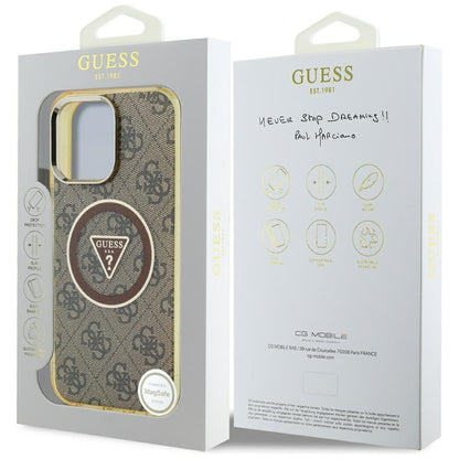 Custodia MagSafe per Apple iPhone 16 Pro Max, Guess, IML Glitter 4G Circle Triangle, Marrone