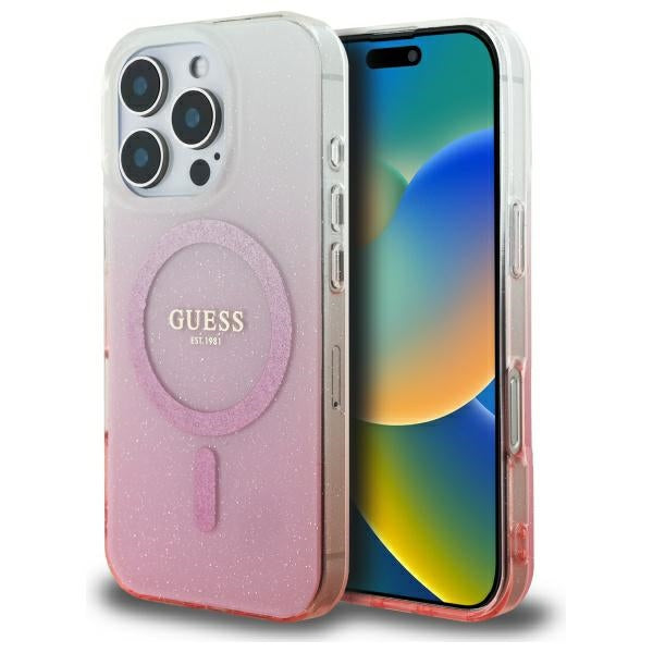 Custodia MagSafe per Apple iPhone 16 Pro Max, Guess, IML Glitter Gradient, Rosa