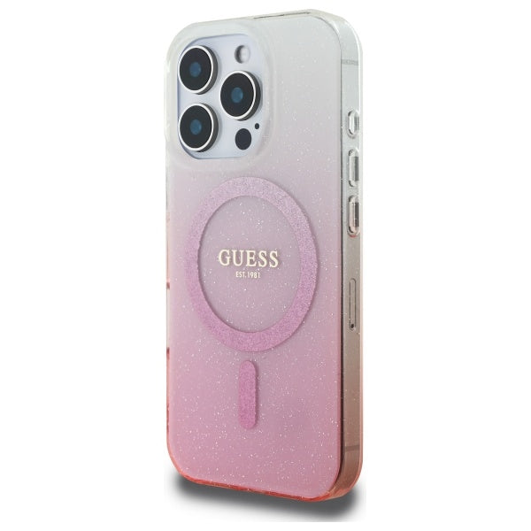 Custodia MagSafe per Apple iPhone 16 Pro Max, Guess, IML Glitter Gradient, Rosa