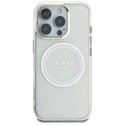 Custodia MagSafe per Apple iPhone 16 Pro Max, Guess, IML Metal Colored Circle, Bianca