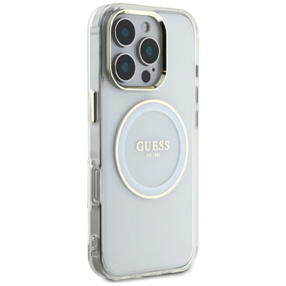 Custodia MagSafe per Apple iPhone 16 Pro Max, Guess, IML Metal Colored Circle, Bianca