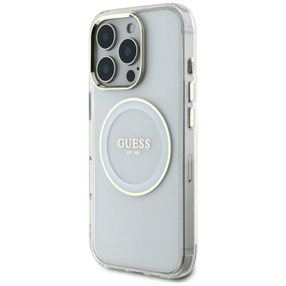 Custodia MagSafe per Apple iPhone 16 Pro Max, Guess, IML Metal Colored Circle, Bianca