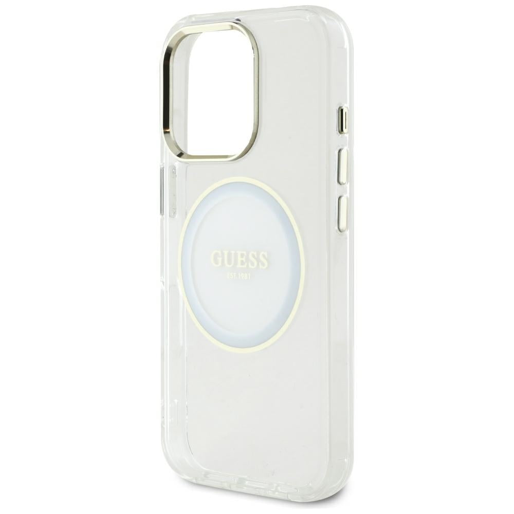 Custodia MagSafe per Apple iPhone 16 Pro Max, Guess, IML Metal Colored Circle, Bianca
