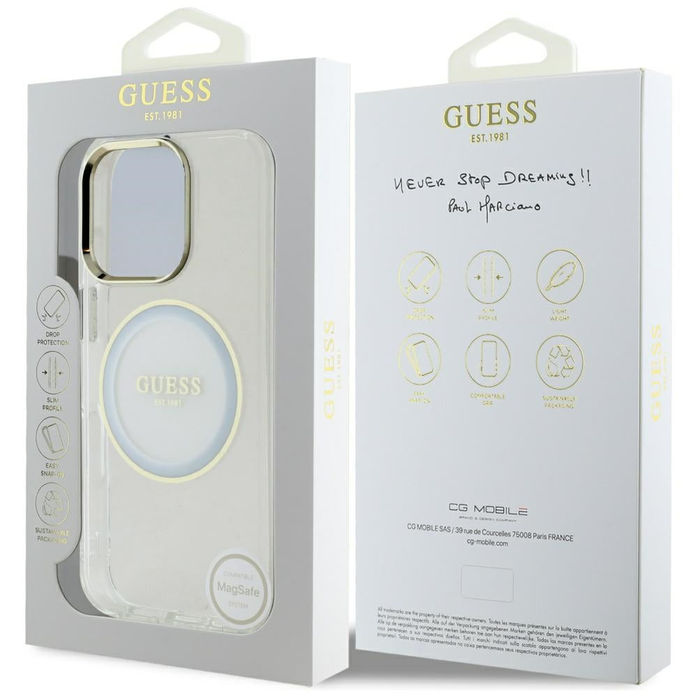 Custodia MagSafe per Apple iPhone 16 Pro Max, Guess, IML Metal Colored Circle, Bianca