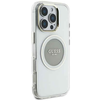 Custodia MagSafe per Apple iPhone 16 Pro Max, Guess, IML Metal Colored Circle, Grigio
