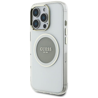 Custodia MagSafe per Apple iPhone 16 Pro Max, Guess, IML Metal Colored Circle, Grigio