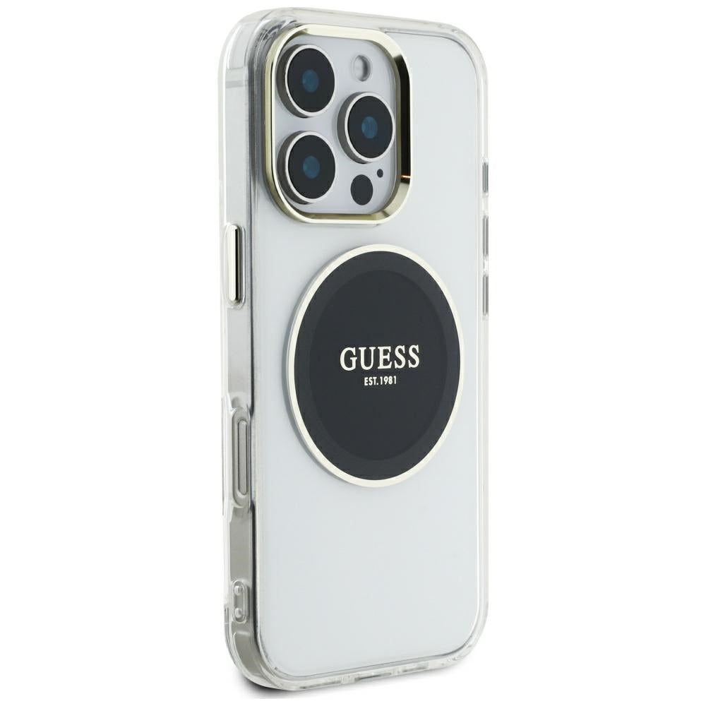 Custodia MagSafe per Apple iPhone 16 Pro Max, Guess, IML Metal Colored Circle, Nera