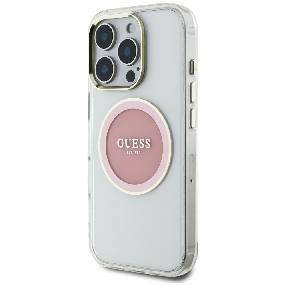 Custodia MagSafe per Apple iPhone 16 Pro Max, Guess, IML Metal Colored Circle, Rosa