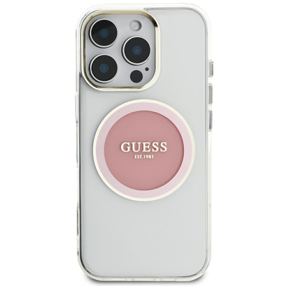 Custodia MagSafe per Apple iPhone 16 Pro Max, Guess, IML Metal Colored Circle, Rosa