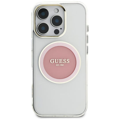 Custodia MagSafe per Apple iPhone 16 Pro Max, Guess, IML Metal Colored Circle, Rosa