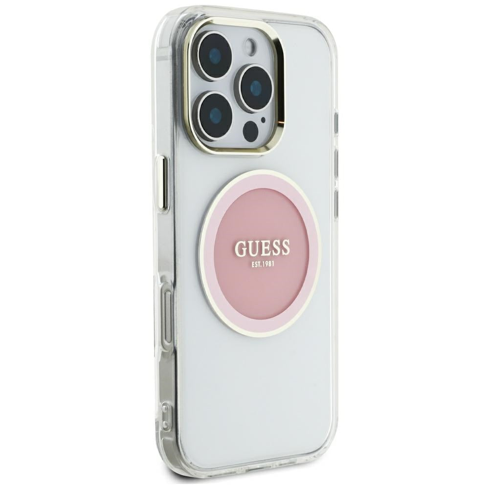 Custodia MagSafe per Apple iPhone 16 Pro Max, Guess, IML Metal Colored Circle, Rosa