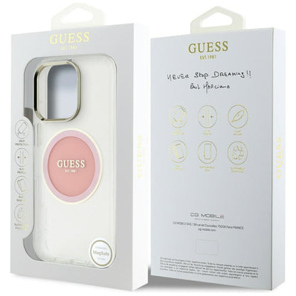 Custodia MagSafe per Apple iPhone 16 Pro Max, Guess, IML Metal Colored Circle, Rosa