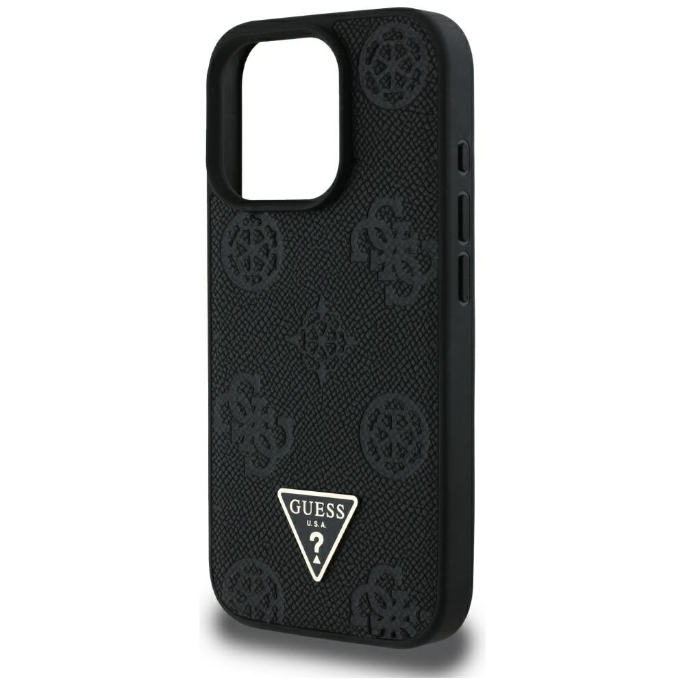 Custodia MagSafe per Apple iPhone 16 Pro Max, Guess, Peony Grained Hot Stamp Triangle, Nera