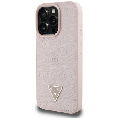 Custodia MagSafe per Apple iPhone 16 Pro Max, Guess, Peony Grained Hot Stamp Triangle, Rosa