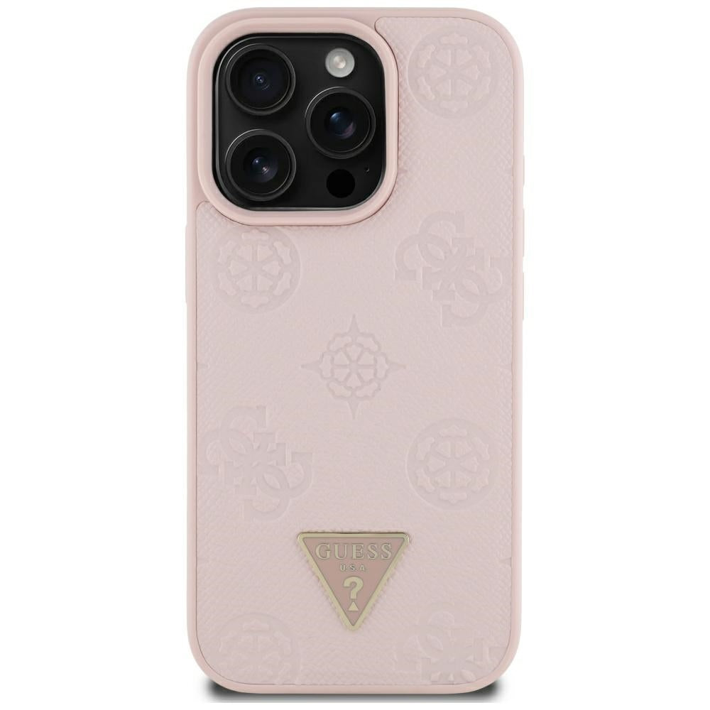 Custodia MagSafe per Apple iPhone 16 Pro Max, Guess, Peony Grained Hot Stamp Triangle, Rosa