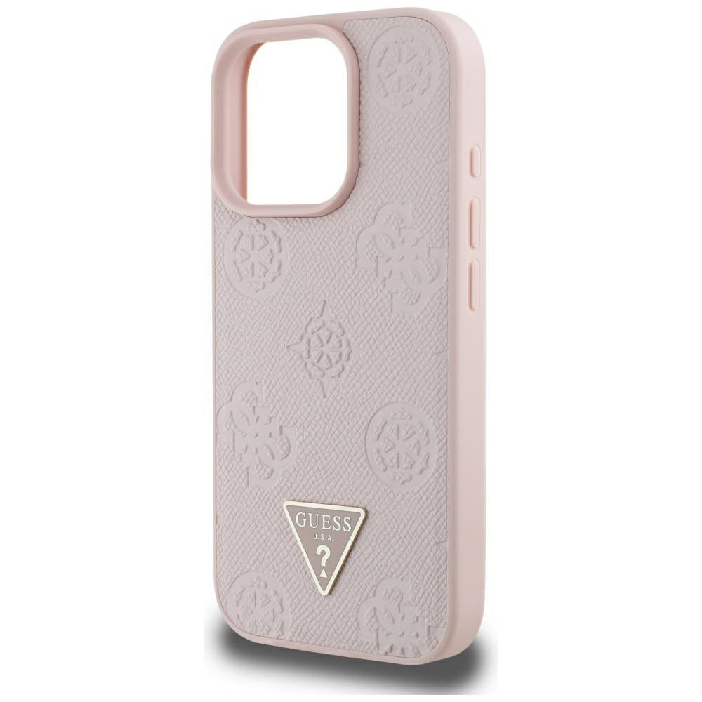 Custodia MagSafe per Apple iPhone 16 Pro Max, Guess, Peony Grained Hot Stamp Triangle, Rosa