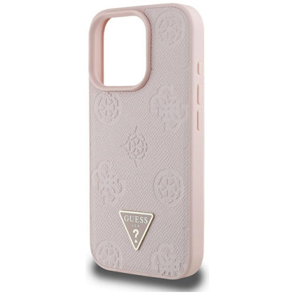 Custodia MagSafe per Apple iPhone 16 Pro Max, Guess, Peony Grained Hot Stamp Triangle, Rosa