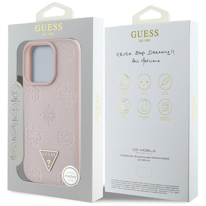 Custodia MagSafe per Apple iPhone 16 Pro Max, Guess, Peony Grained Hot Stamp Triangle, Rosa
