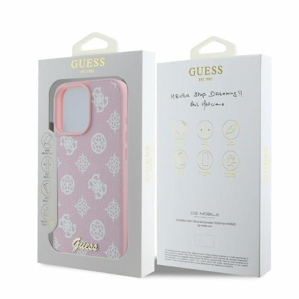 Custodia MagSafe per Apple iPhone 16 Pro Max, Guess, Peony Script, Rosa