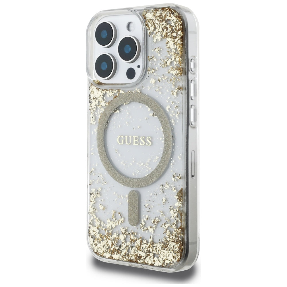 Custodia MagSafe per Apple iPhone 16 Pro Max, Guess, Resin Bottom Glitter, Dorata