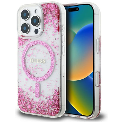 Custodia MagSafe per Apple iPhone 16 Pro Max, Guess, Resin Bottom Glitter, Rosa