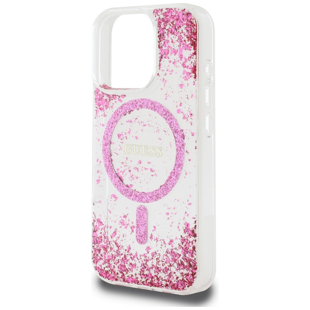Custodia MagSafe per Apple iPhone 16 Pro Max, Guess, Resin Bottom Glitter, Rosa