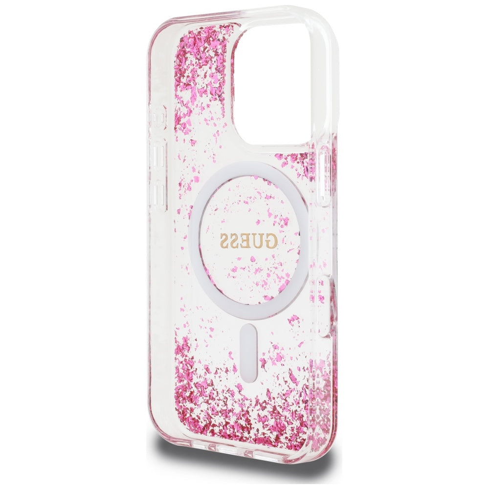 Custodia MagSafe per Apple iPhone 16 Pro Max, Guess, Resin Bottom Glitter, Rosa