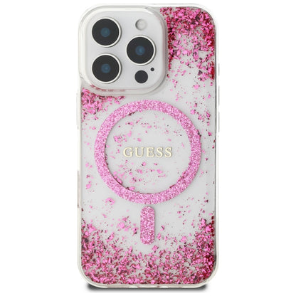 Custodia MagSafe per Apple iPhone 16 Pro Max, Guess, Resin Bottom Glitter, Rosa