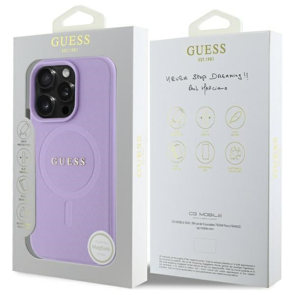 Custodia MagSafe per Apple iPhone 16 Pro Max, Guess, Saffiano, Viola