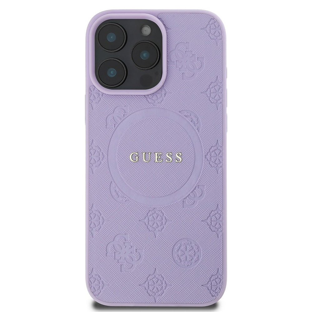 MagSafe Case for Apple iPhone 16 Pro Max, Guess, Saffiano Peony Classic Logo, Purple