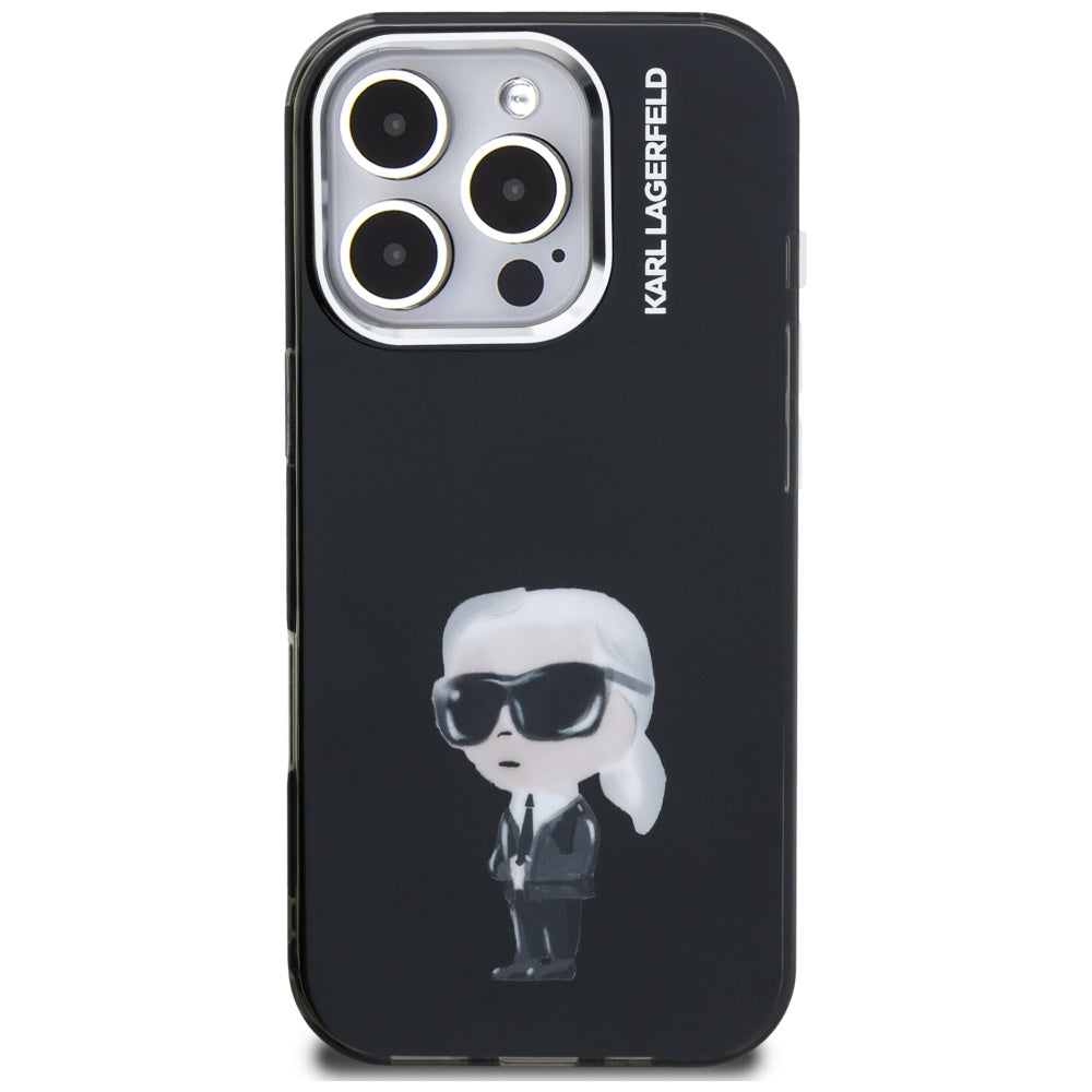Custodia MagSafe per Apple iPhone 16 Pro Max, Karl Lagerfeld, IML Aquarelle Logo Karl, Nera