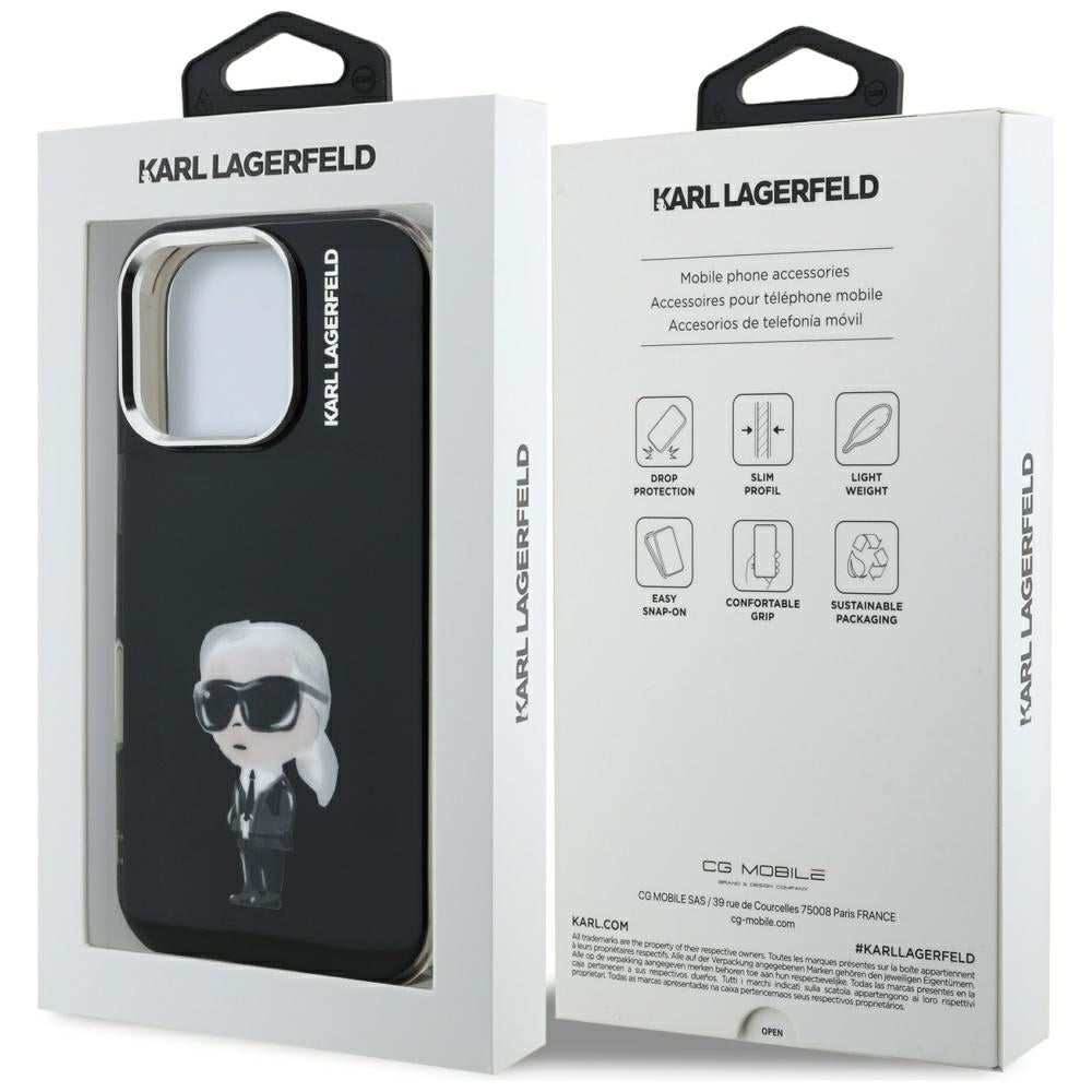 Custodia MagSafe per Apple iPhone 16 Pro Max, Karl Lagerfeld, IML Aquarelle Logo Karl, Nera