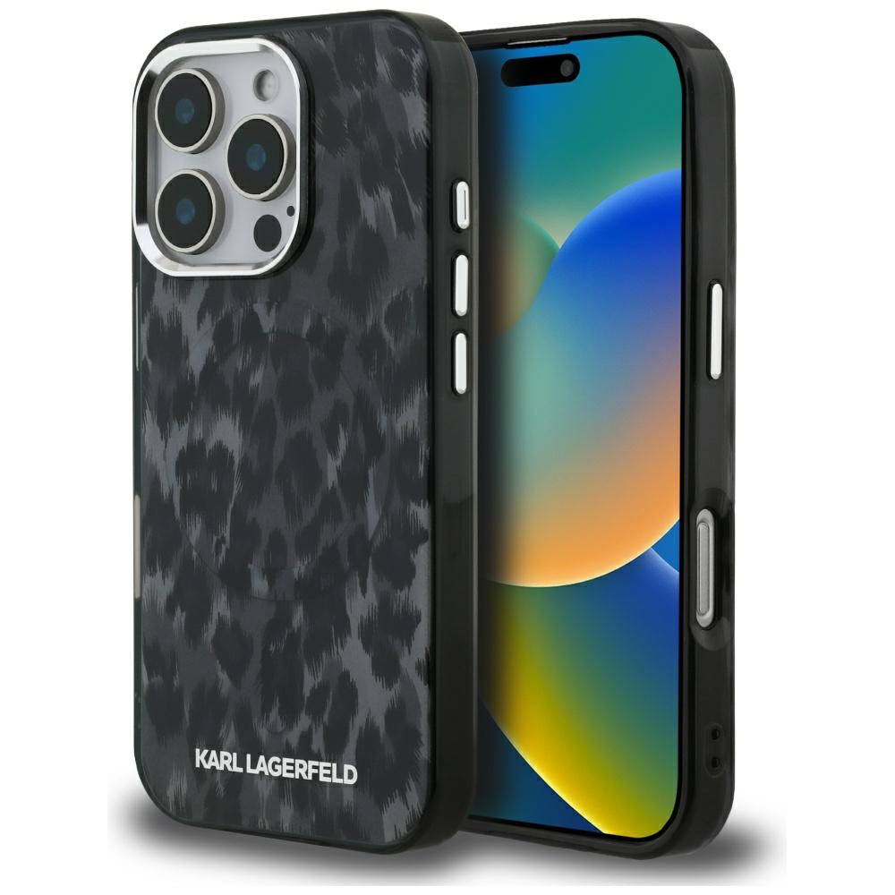 Custodia MagSafe per Apple iPhone 16 Pro Max, Karl Lagerfeld, IML Leopard Pattern, Nera