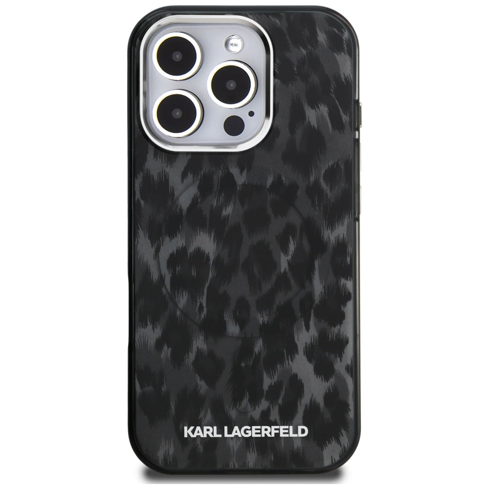 Custodia MagSafe per Apple iPhone 16 Pro Max, Karl Lagerfeld, IML Leopard Pattern, Nera